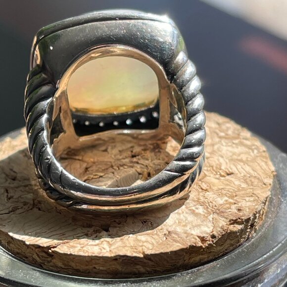 David Yurman Sterling Silver Diamond Mother of Pearl 17mm Albion Ring - Picture 2 of 4